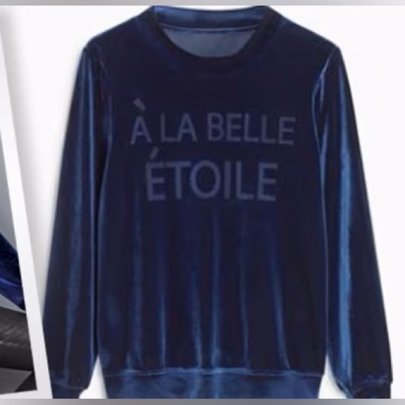 Next Apparel Royal Blue Long Sleeve Velvet Sweatshirt A La Belle Etoile size M - Picture 2 of 15